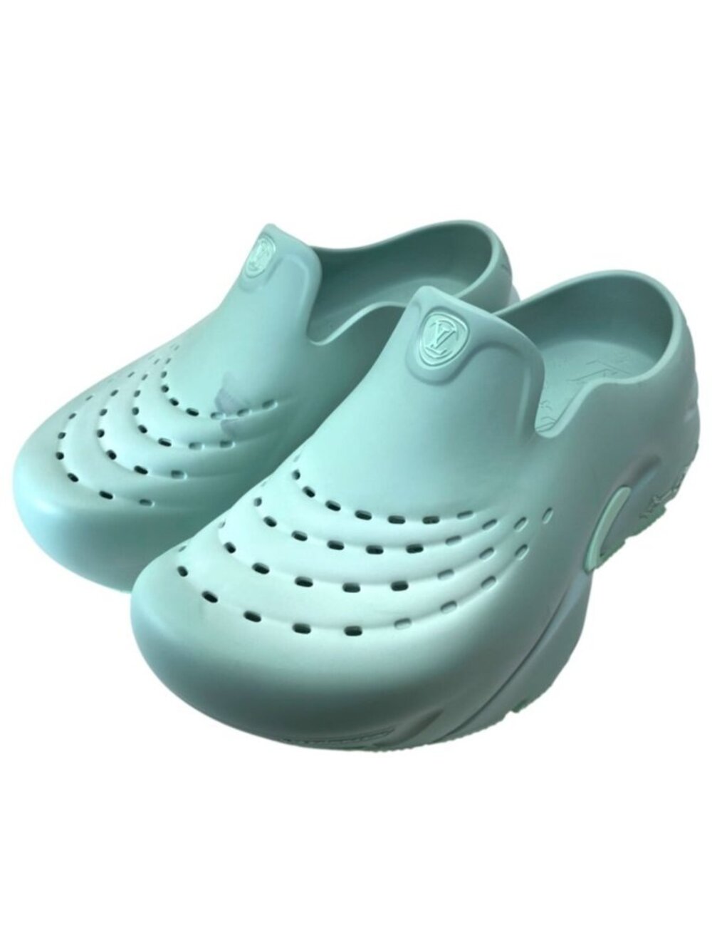 Louis Vuitton Shark Line Clog Sandals Thick Sole Rubber Turquoise Mint Green